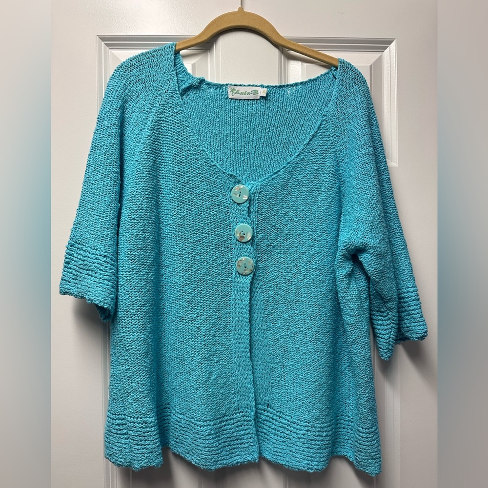 Lulu B Turquoise 3 Button Cardigan Sweater size XL